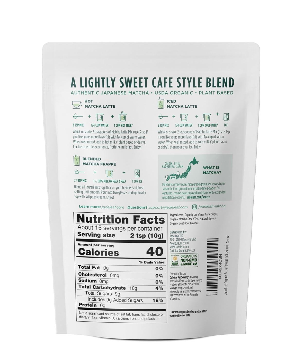 Jade Leaf Matcha Organic Matcha Latte Mix - Bulk Value Size - Lightly Sweet Japanese Matcha Powder with Organic Cane Sugar for Café Style Blend, 35.3 Ounce / 1000g (Pack of 1)
