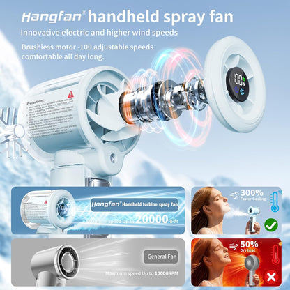 Handheld Misting Fan,20000 RPM,100 Speeds,Nano Mist,LED Display