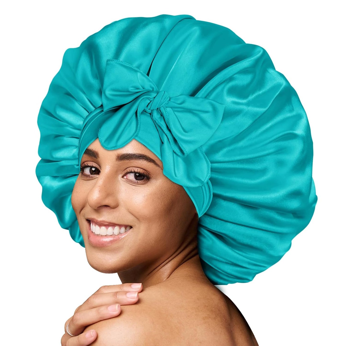 BONNET QUEEN Silk Bonnet for Sleeping for Women Satin Bonnet Night Cap for Curly Hair with Tie Band, Single Layer, Cream Pink