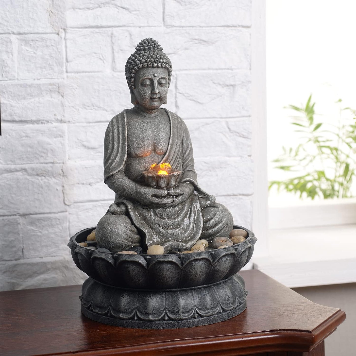 GOSSI Indoor Water Fountain Stump Rain Drop Meditation Desk Fountain Artistic Relaxation Waterfall for Home and Office Decor (22013)