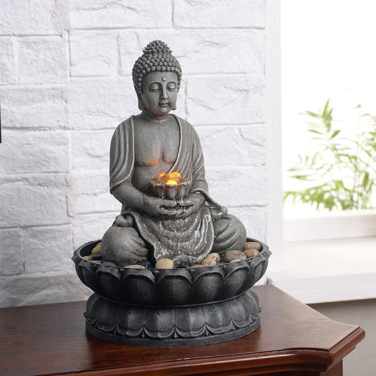 GOSSI Indoor Water Fountain Stump Rain Drop Meditation Desk Fountain Artistic Relaxation Waterfall for Home and Office Decor (22013)