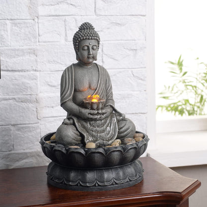 GOSSI Indoor Water Fountain Stump Rain Drop Meditation Desk Fountain Artistic Relaxation Waterfall for Home and Office Decor (22013)