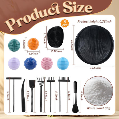 Wowagoga Desk Zen Garden Kit with 6 Textured Sensory Balls, Sand & Tools, Mini Meditation Set for Stress Relief and Desktop Decor