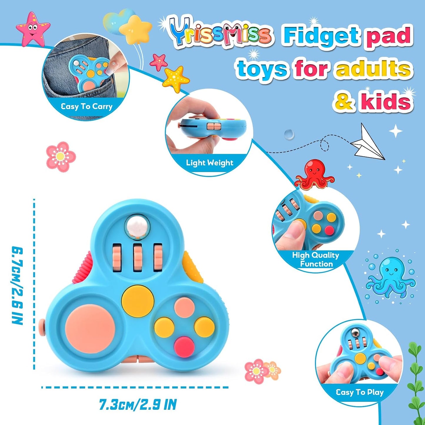 Yrissmiss Fidget Toys for Adults, Fidget Pad Easter Basket Stuffers for Boys Girls,Stress Relief Cube Clicker Controller with Quiet Fidgets,ADHD Autism Fidget Spinner for Office Desk Travel