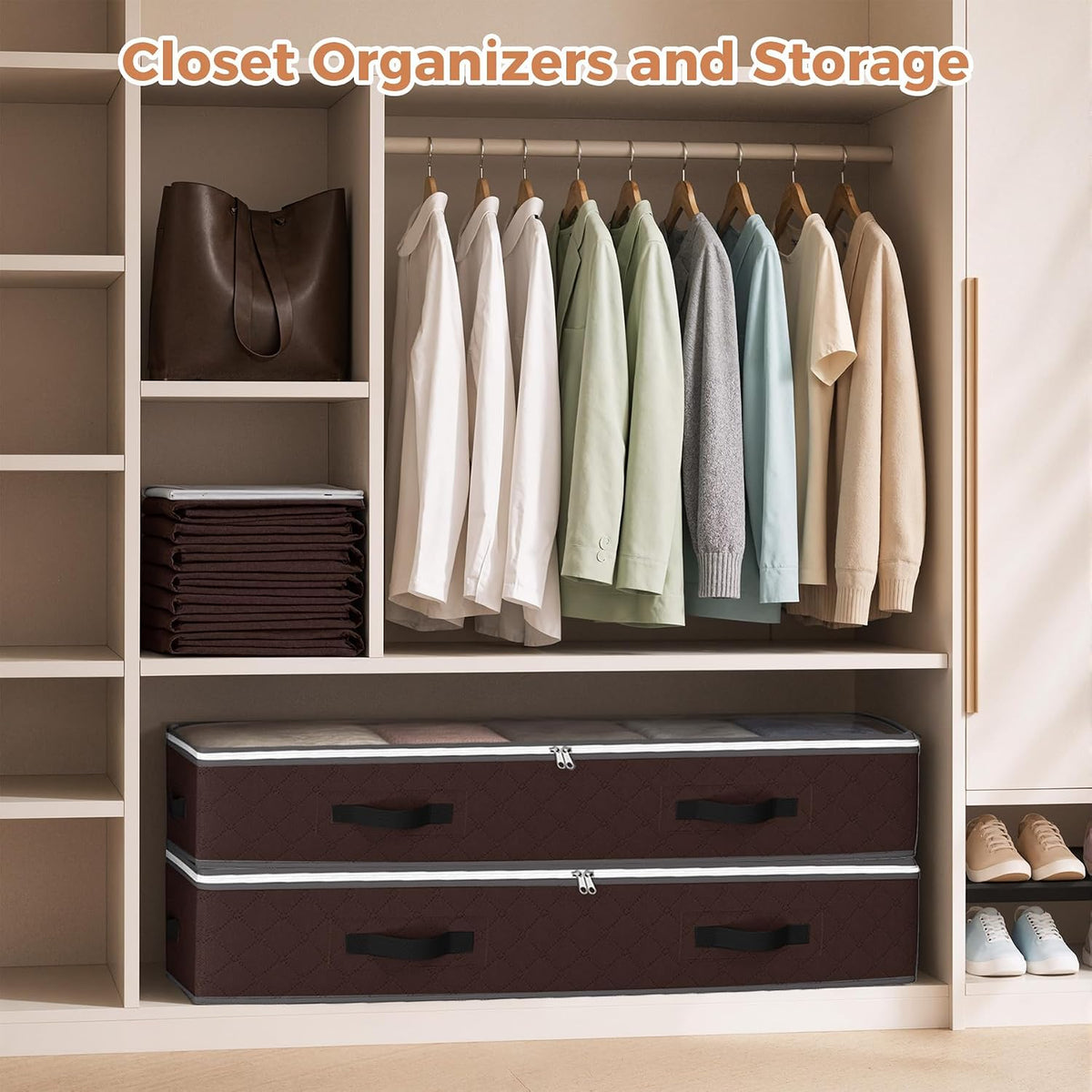 Budding Joy 95L Under Bed Storage Containers, 4 Pack Closet Organizers Grey