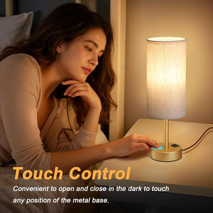 Dicoool Touch Table Lamp for Bedroom, 3 Way Dimmable Bedside Lamp with USB C & A Charging Ports - Small Desk Lamp for Dorm Room, College, Kids, Office, Living Room, White