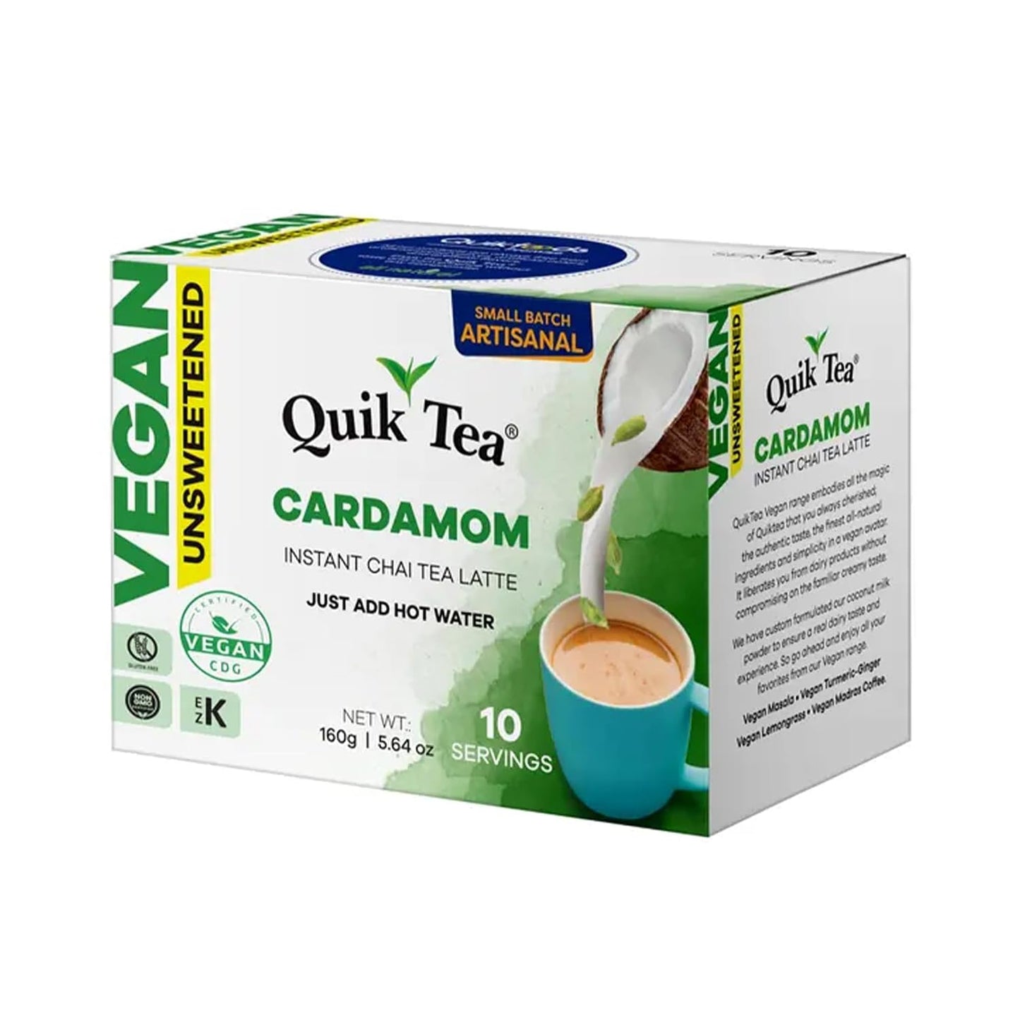 QuikTea Instant Masala Chai Tea Latte, 20 Single-Serve Sachets, Artisanal Indian Chai Latte Mix, Just Add Hot Water, Low Caffeine, Non-GMO, Gluten Free.