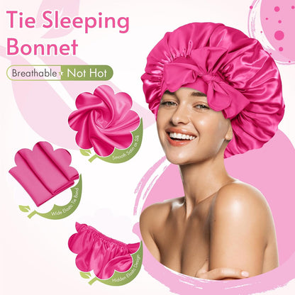 BONNET QUEEN Silk Bonnet for Sleeping for Women Satin Bonnet Night Cap for Curly Hair with Tie Band, Single Layer, Cream Pink