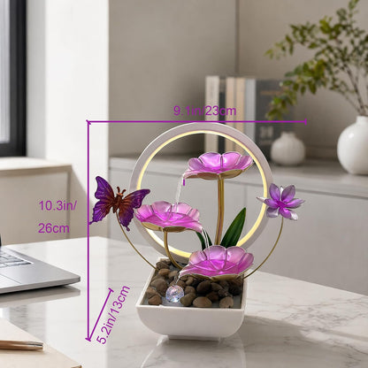 Tabletop Fountain,Indoor Water Fountain,Home Fengshui Décor Zen Relaxation Soothing Sound Machine for Office,Living Room,or Bedroom,Green Lotus,Hummingbird & Pink Flower,9.1inch