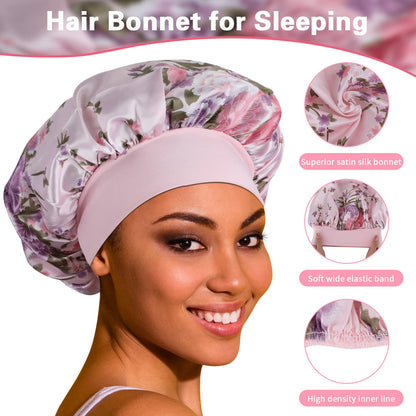 ROYBENS Satin Bonnet Hair Bonnet for Sleeping- 4 Pack Large Bonnets for Women with Elastic Soft Band for Curly Hair Braids