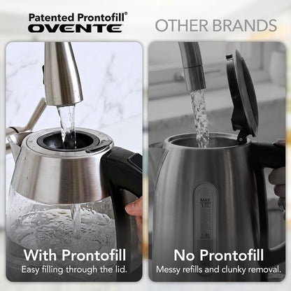 OVENTE 1.8L Glass Electric Kettle with Tea Infuser, Silver KGD752S