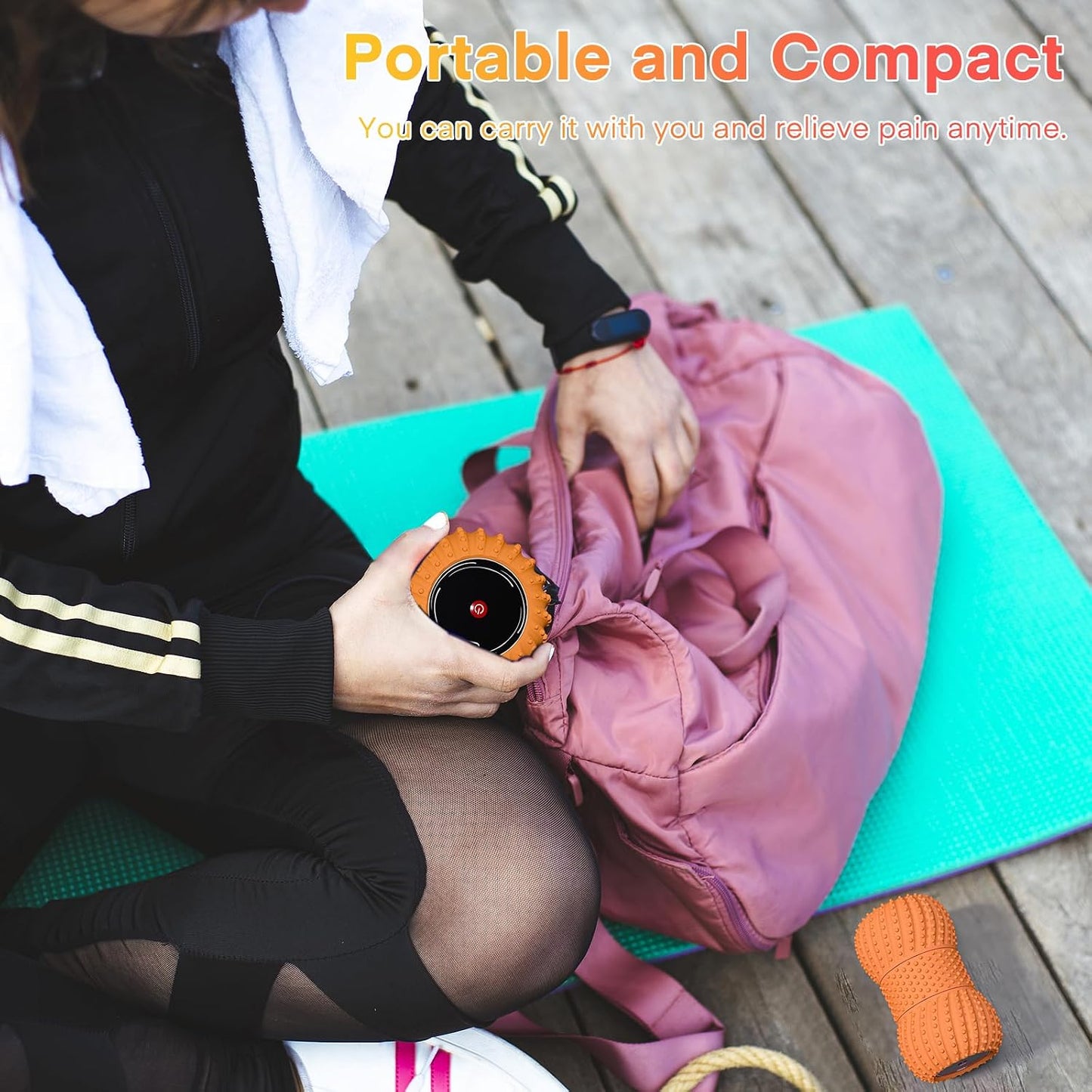 2 in 1 Vibrating Peanut Massage Ball with 6 Massaging Modes and Bluetooth Speaker, Rechargeable Vibrating Massage Yoga Roller Ball for Muscle Recovery, Orange