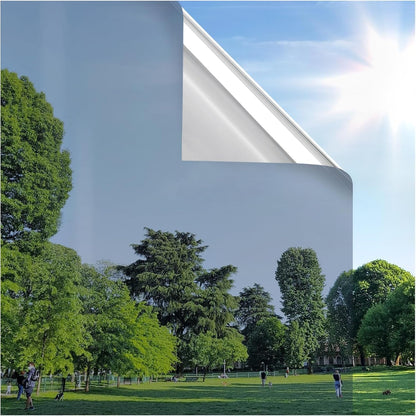 rabbitgoo Window Privacy Film One Way Window Tint for Home, Removable Reflective Heat Sun Blocking Anti UV Glass Door Covering, Mirror Tinting Film House Office, 17.5 Inch X 6.5 Feet, Black Silver