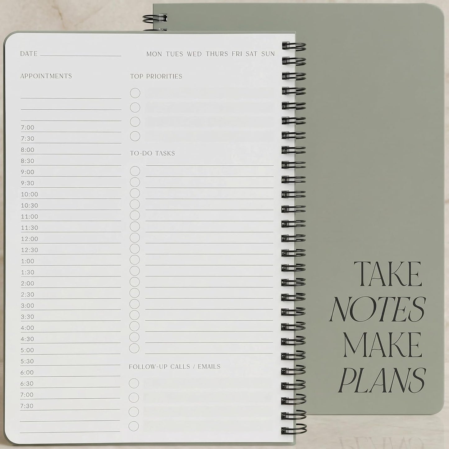 Beautiful Daily Planner And Notebook With Hourly Schedule - Aesthetic Spiral To do List Notepad to Easily Organize Your Work Tasks And Appointments - The Perfect Office Supplies For Women