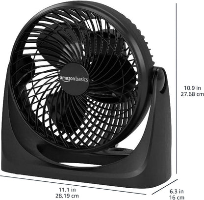 Amazon Basics Air Circulator Desk Fan for Bedroom, Home and Office, 90-Degree Tilt Head, 3 Speed Settings, Cooling, 35 Watts, Black, 11.1"W x 6.3"D x 10.9"H