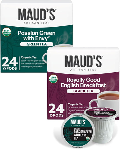Maud's Organic Chamomile Lavender Tea Pods, 24 ct, Single Serve Pods – 100% Gourmet Blended Tea Leaves, Compatible with Keurig K Cups Maker
