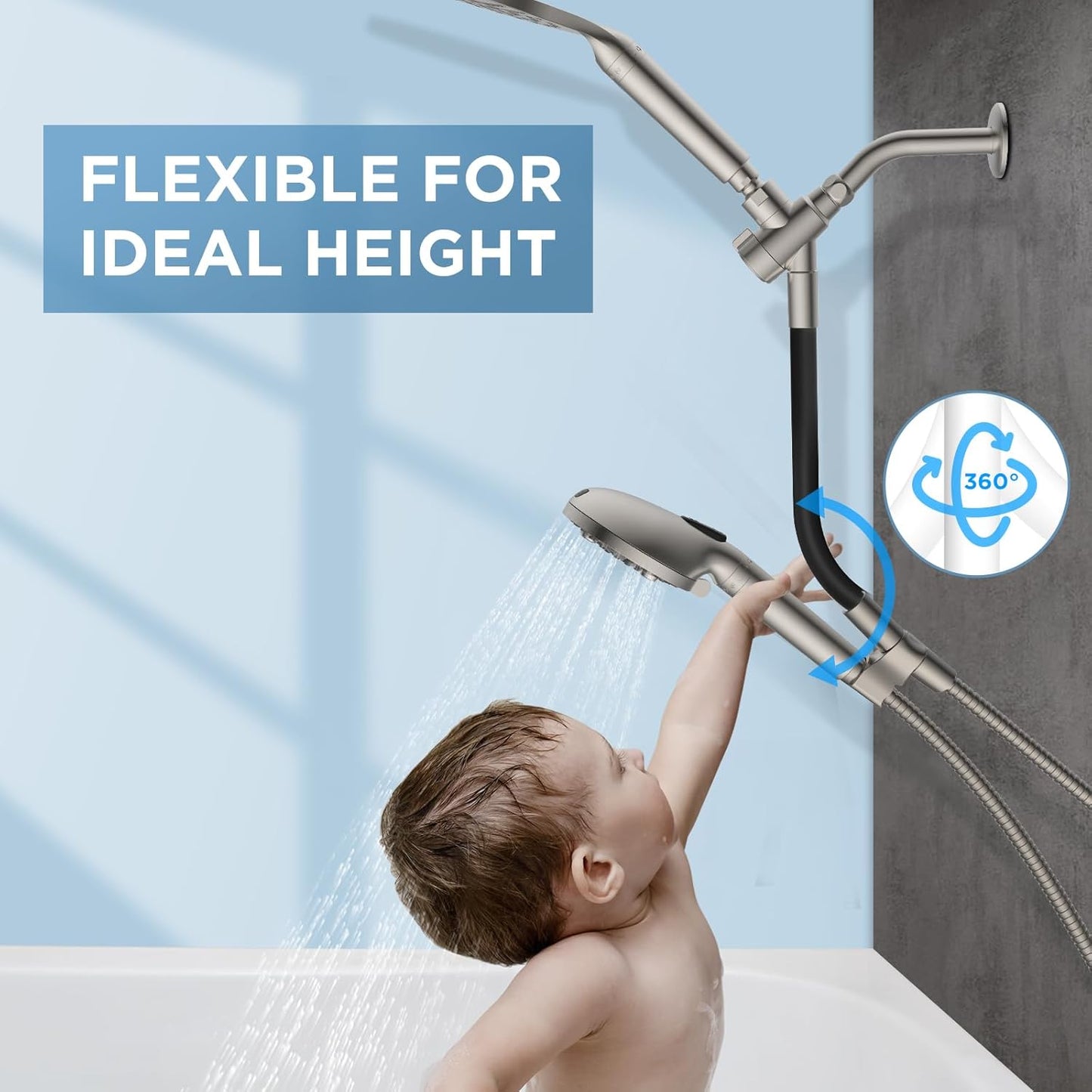 MakeFit Dual Filtered Rain Shower Head Combo, High Pressure Handheld Shower Head with Adjustable Bar - Rainfall Shower Head And Showerhead with Filter for Hard Water - Removes Chlorine