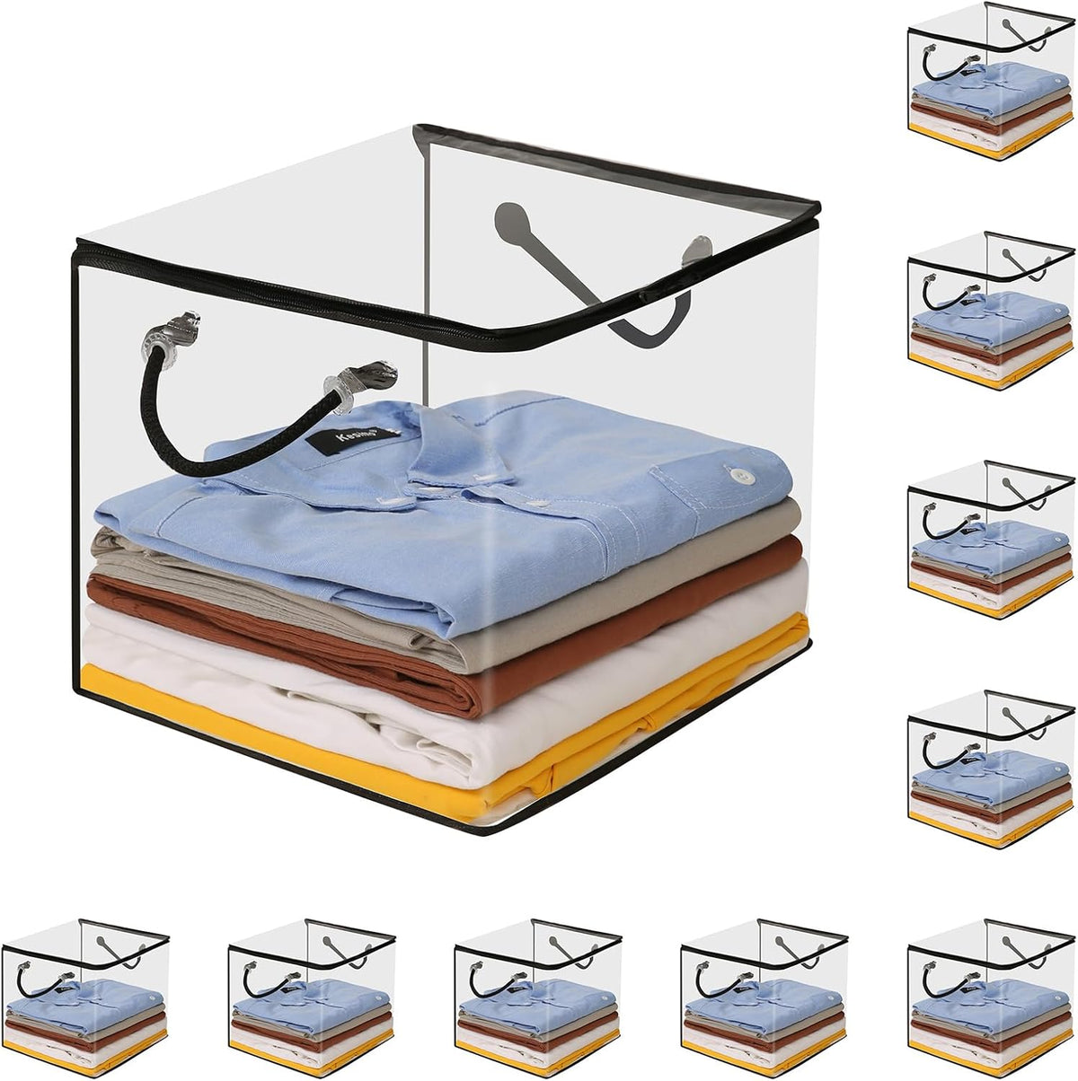 10-Pack Clear Zippered Storage Bags with Handles, Two-Way Zipper Foldable Closet Organizer, Bed Sheet Organizer, Plastic Storage Bin for Clothes, Towels