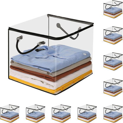 10-Pack Clear Zippered Storage Bags with Handles, Two-Way Zipper Foldable Closet Organizer, Bed Sheet Organizer, Plastic Storage Bin for Clothes, Towels