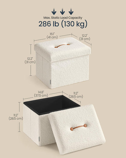 SONGMICS Small Folding Storage Ottoman, Foot Rest Stool, Cube Footrest, Synthetic Leather, 12.2 x 16.1 x 12.2 Inches, 286 lb Capacity, for Living Room, Bedroom, Dorm, Ink Black ULSF100B01