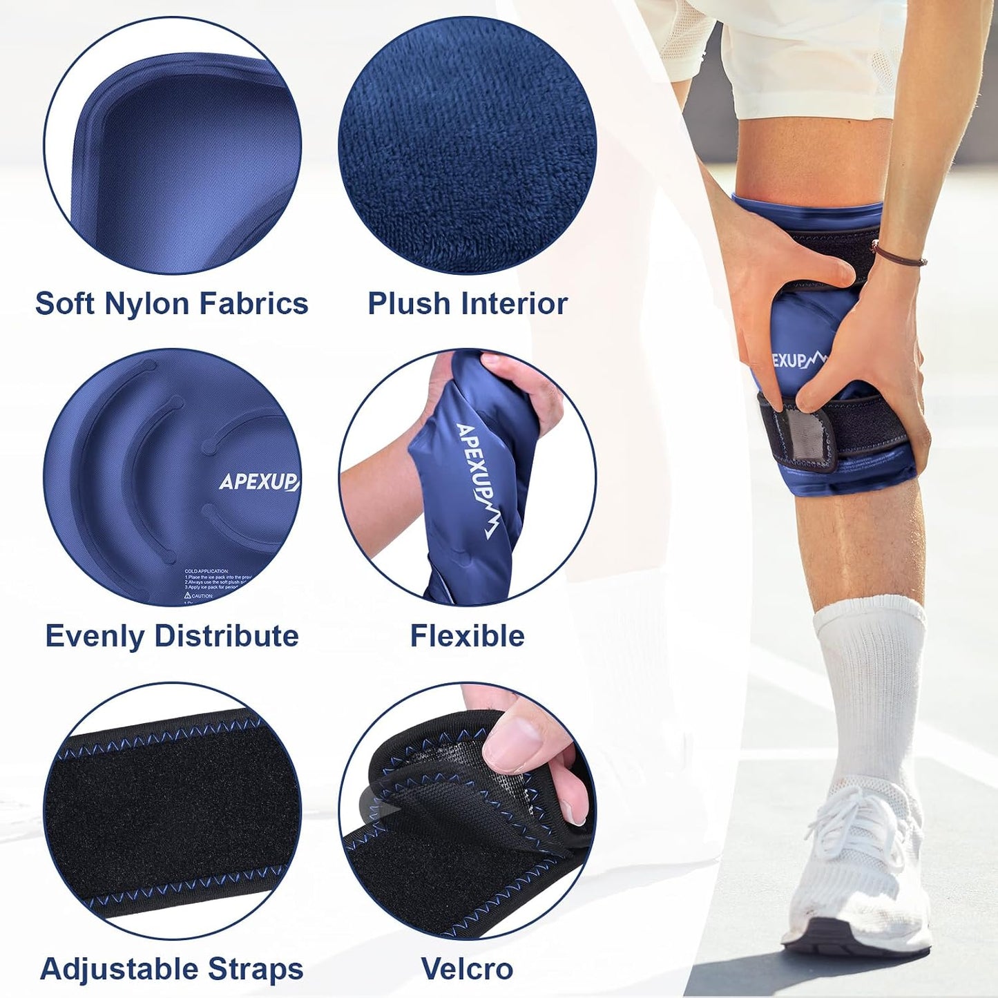 APEXUP Ice Pack for Knee Pain Relief, Large Reusable Wrap After Surgery, Flexible Gel Cold Pack for Injuries, Pain Relief for Back, Shoulder, Elbow, Ankle and Leg (Blue, L, 1PK)