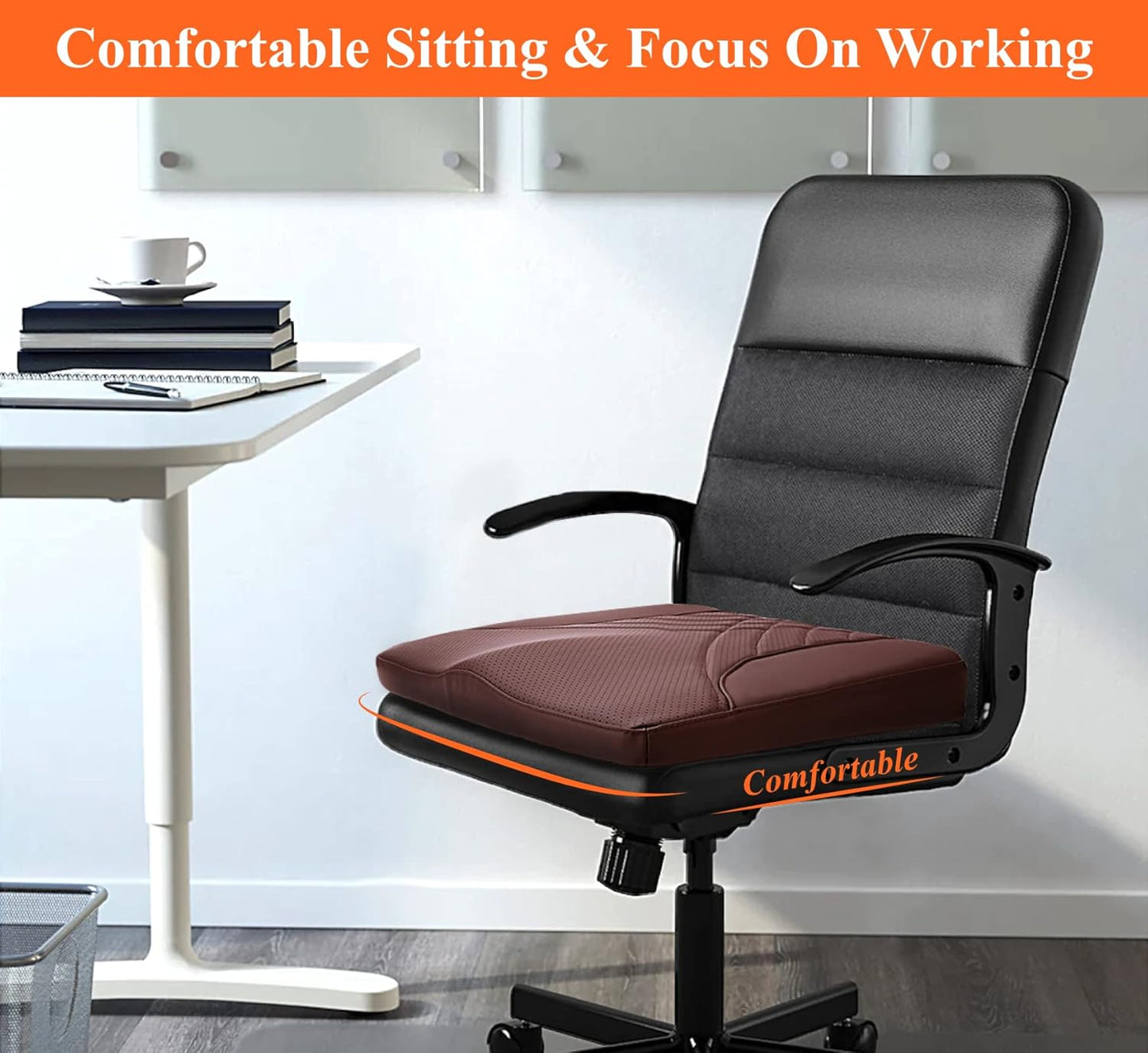 kingphenix Premium Car Seat Cushion, Memory Foam Driver Seat Cushion to Improve Driving View- Coccyx & Lower Back Pain Relief - Seat Cushion for Car, Truck, Office Chair (Leather Black)