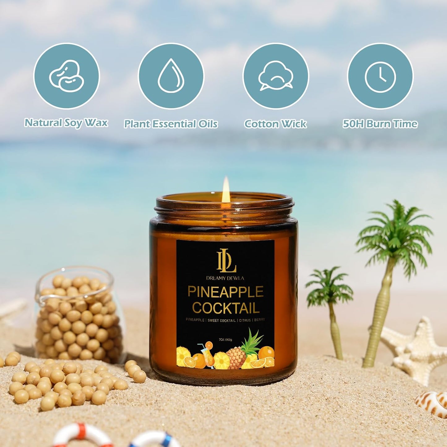 Scented Candles Set, 4 Pack Soy Candles for Home Scented, Candle Gifts for Women Men, 28oz 200 Hours Burn, Scents of Pineapple Cocktail/Coconut Vanilla/Pink Sands/Bahamian Breeze
