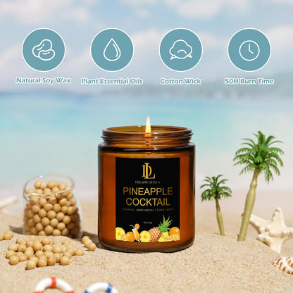Scented Candles Set, 4 Pack Soy Candles for Home Scented, Candle Gifts for Women Men, 28oz 200 Hours Burn, Scents of Pineapple Cocktail/Coconut Vanilla/Pink Sands/Bahamian Breeze