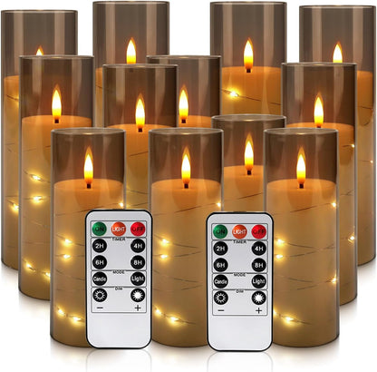 YOROXRG Set of 24 Waterproof Outdoor Flameless Candles, LED Candles with 4 Remote and Timer,(H 4" 5" 6" x D 2.2"),for Halloween Wedding Festiv