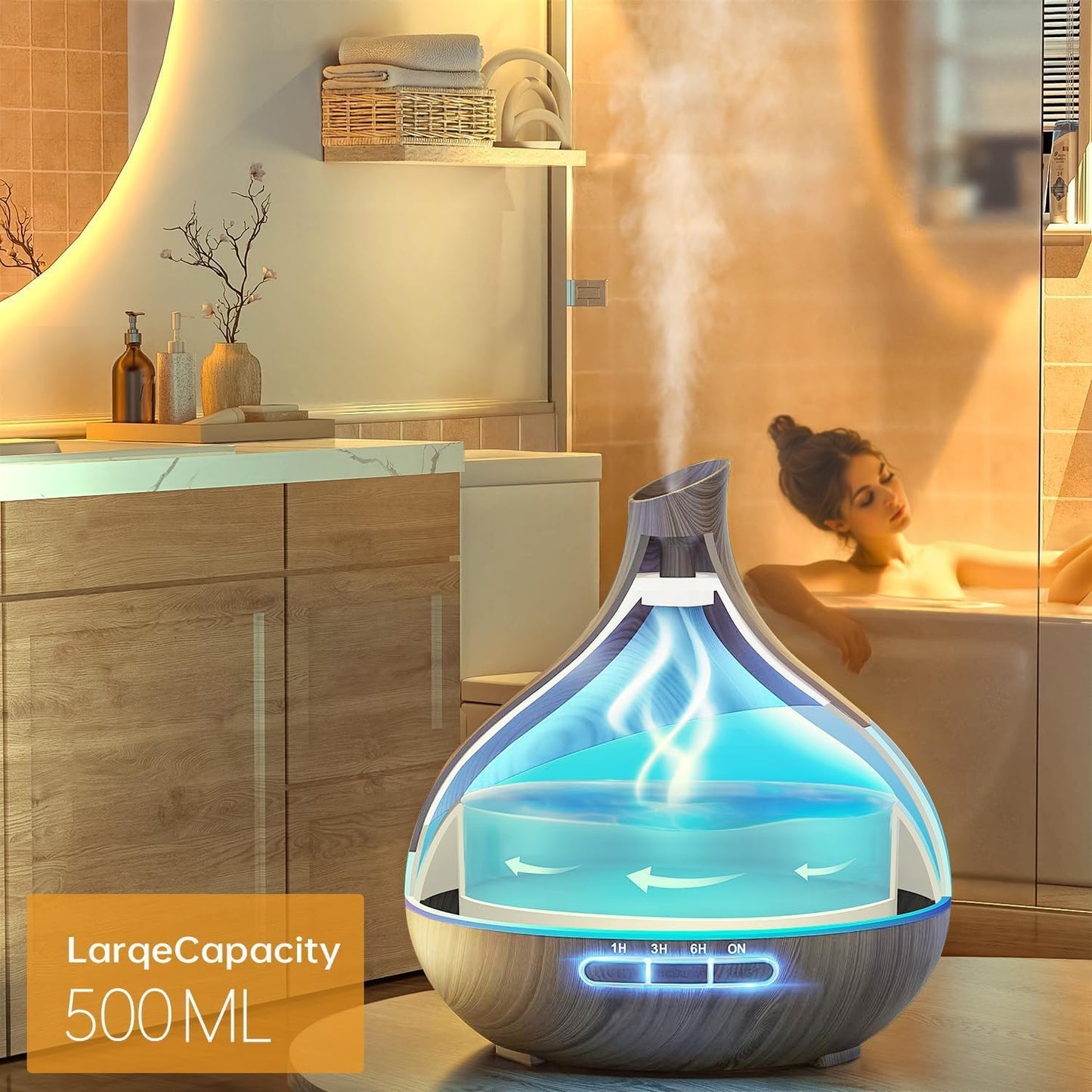 𝟒𝟖%𝐨𝐟𝐟 HJTHJT Essential Oil Diffuser: 500ML Aromatherapy Diffuser with Remote Control for Hotel Spa Yoga Room - Humidifiers for Bedroom with 14 Colors LED Night Light for Kids/Women