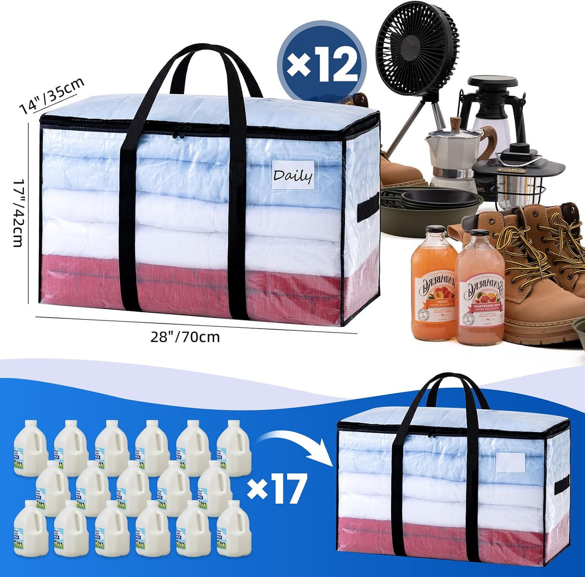 TAILI Blue Extra Large Moving Bags,Storage Bags with Visible Window