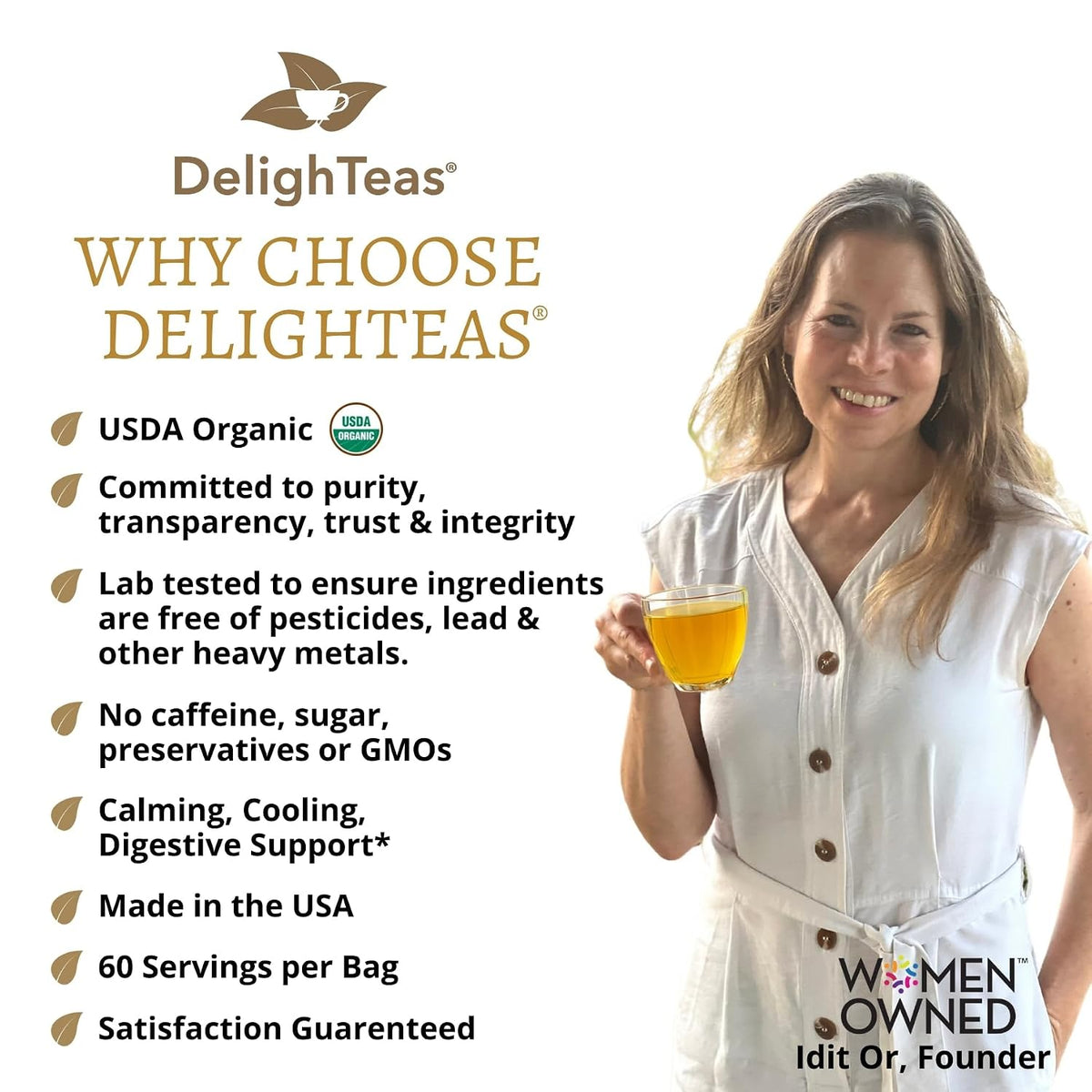 DelighTeas Organic Rose Coriander Harmony Tea | Ayurvedic Loose Leaf Herbal Tea | 60 Servings, 3oz. | Caffeine-free, Sugar-free, Non-GMO, Keto, Vegan | Calming, Cooling Digestive Support