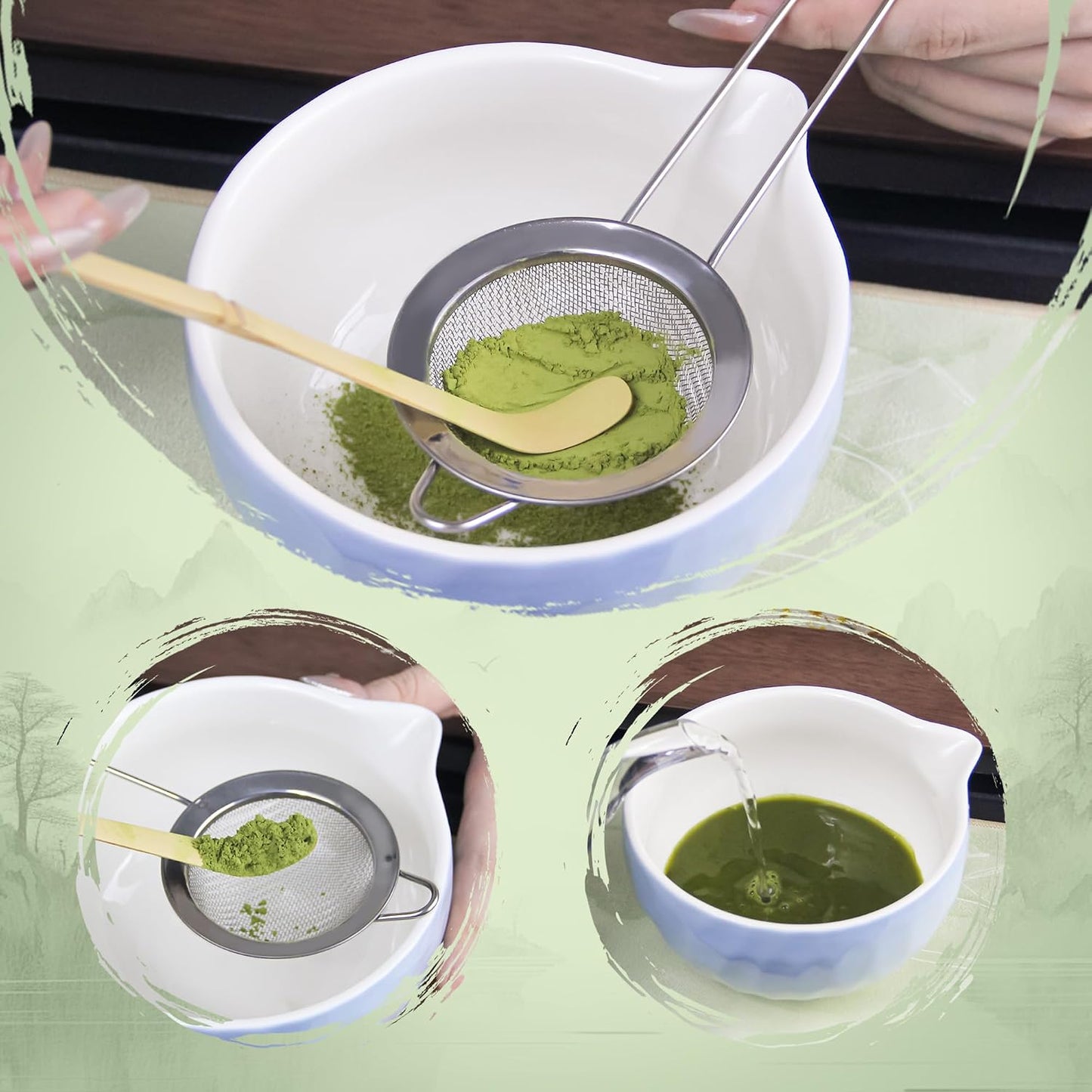 Matcha Whisk Set – Ceramic Matcha Bowl with Pour Spout, Bamboo Whisk, Whisk Holder, Scoop, Sifter – Japanese Matcha Kit for Beginners (Pink)