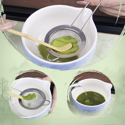 Matcha Whisk Set – Ceramic Matcha Bowl with Pour Spout, Bamboo Whisk, Whisk Holder, Scoop, Sifter – Japanese Matcha Kit for Beginners (Pink)