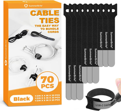Cable Ties with Writable Labels, Wire Management, Black, 70 PCS, 6 IN
