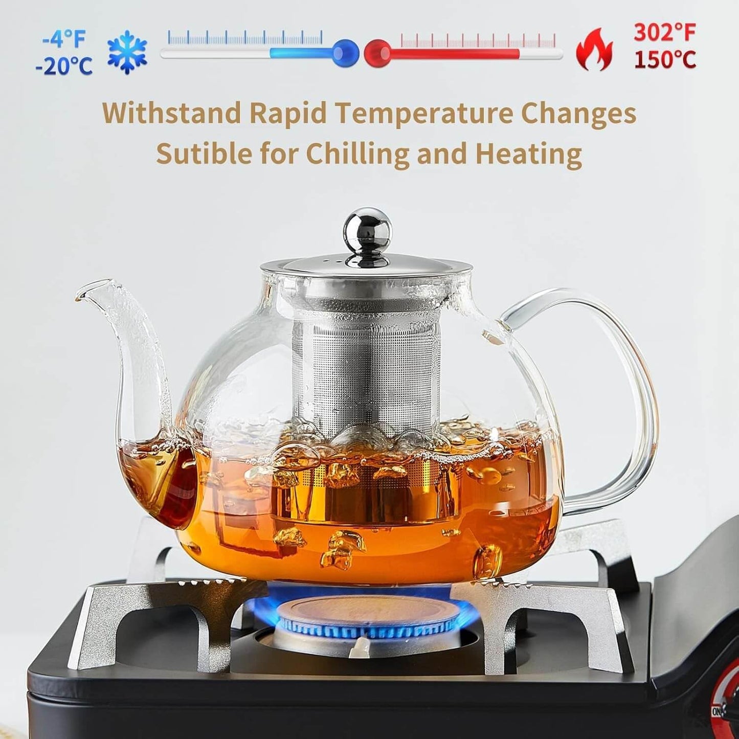 Glass Teapot with Removable Infuser, 20 oz/600ml Glass Tea Pot Small Borosilicate Tea Steeper Kettle with Loose Leaf Tea Strainer For Flower Blooming Tea, ClearTea Maker Pitcher