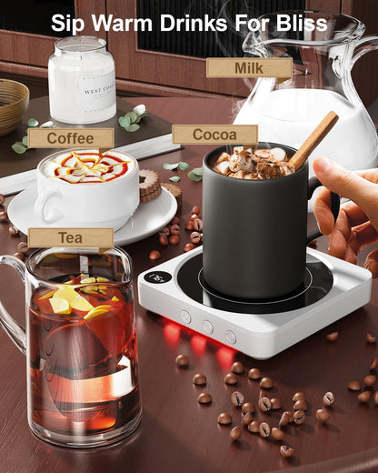 House Gem Coffee Mug Warmer for Desk, Candle Warmer Plate, 12H Timer, Wood