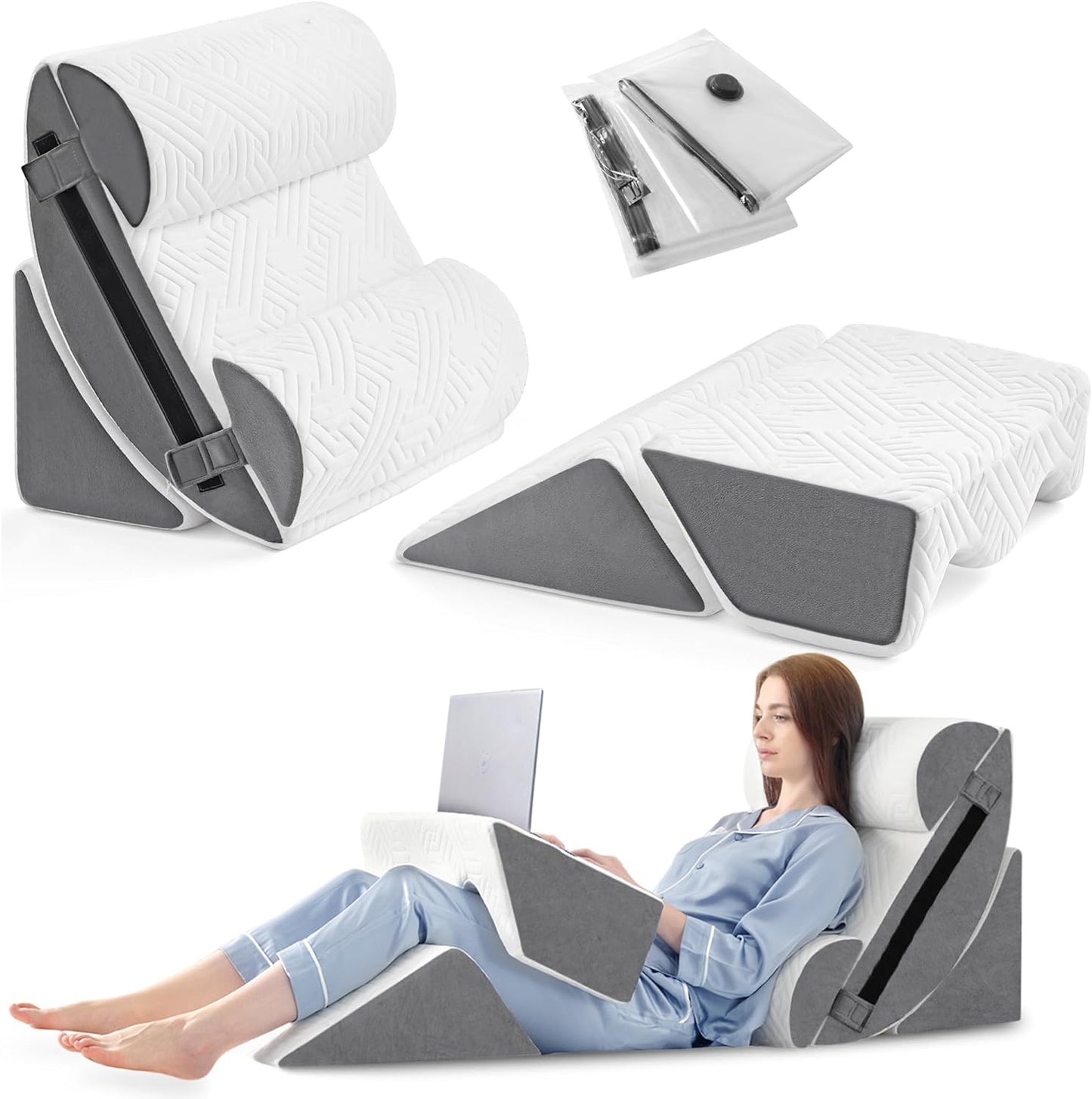 Yojoker 6pcs Orthopedic Bed Wedge Pillow Set for Sleeping, Post Surgery Foam for Body, Back and Leg Pain Relief Comfortable & Adjustable Support Pillows-Anti Snoring, Heartburn