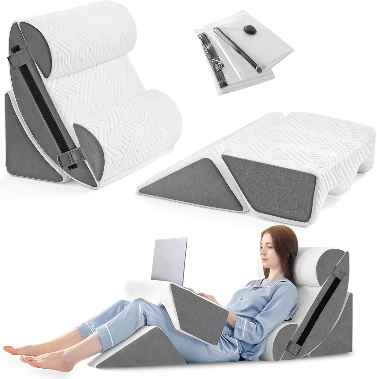 Yojoker 6pcs Orthopedic Bed Wedge Pillow Set for Sleeping, Post Surgery Foam for Body, Back and Leg Pain Relief Comfortable & Adjustable Support Pillows-Anti Snoring, Heartburn