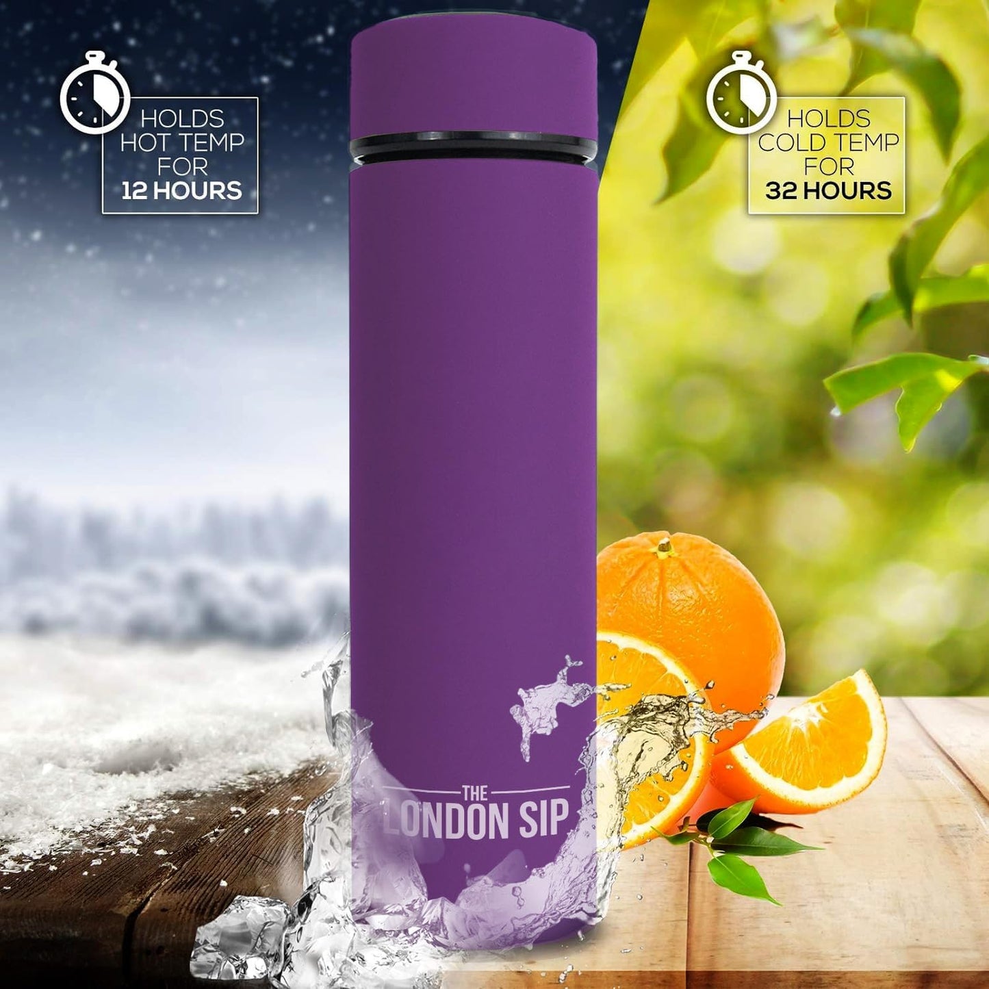 London Sip Multi-Purpose Tea Infuser Travel Mug and Tumbler Fruit Infuser Flask Hot and Cold Double Wall Stainless Steel Thermos with Extra-Long Infuser, Midnight Teal
