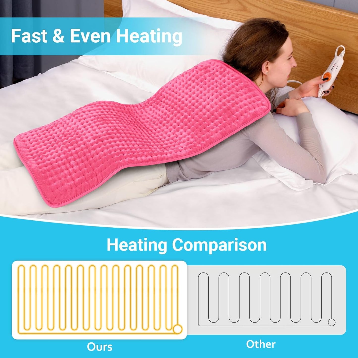 Boileau Electric Heating Pad for Back Pain and Period Cramps Relief, FSA Eligible17 x33 Extra Large XXXL, HSA 3 Heating Levels Heat Pad with 2-Hour Auto Shut Off, Gifts for Women and Mom, Blue