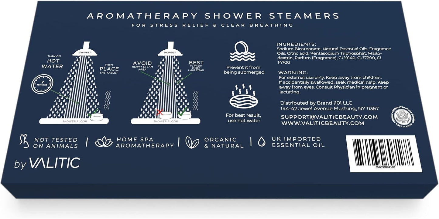 Valitic Aromatherapy Shower Steamers for Stress Relief and Relaxation - Gifts for Women Mom Birthday 8 Natural Essential Fizzies Shower Bombs - 4 Scents - Lavender, Eucalyptus, Citrus, and Peppermint
