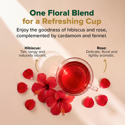 VAHDAM, Hibiscus Rose Tea Bags - 100% Whole Hibiscus Flowers Herbal Tea Bags (100 Count) With Rose, Chamomile & Exotic Spices | Caffeine Free, Floral Flavor Tisane | Resealable Ziplock Pouch