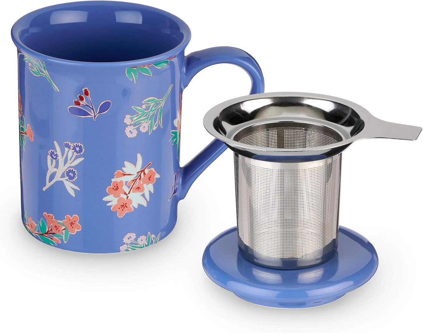 Pinky Up Annette Ceramic Tea Cup with Infuser and Lid, Travel Mug for Loose Leaf Teas, Home Office, Camping, Picnic Party, 12 oz, Set of 1, Honeycomb