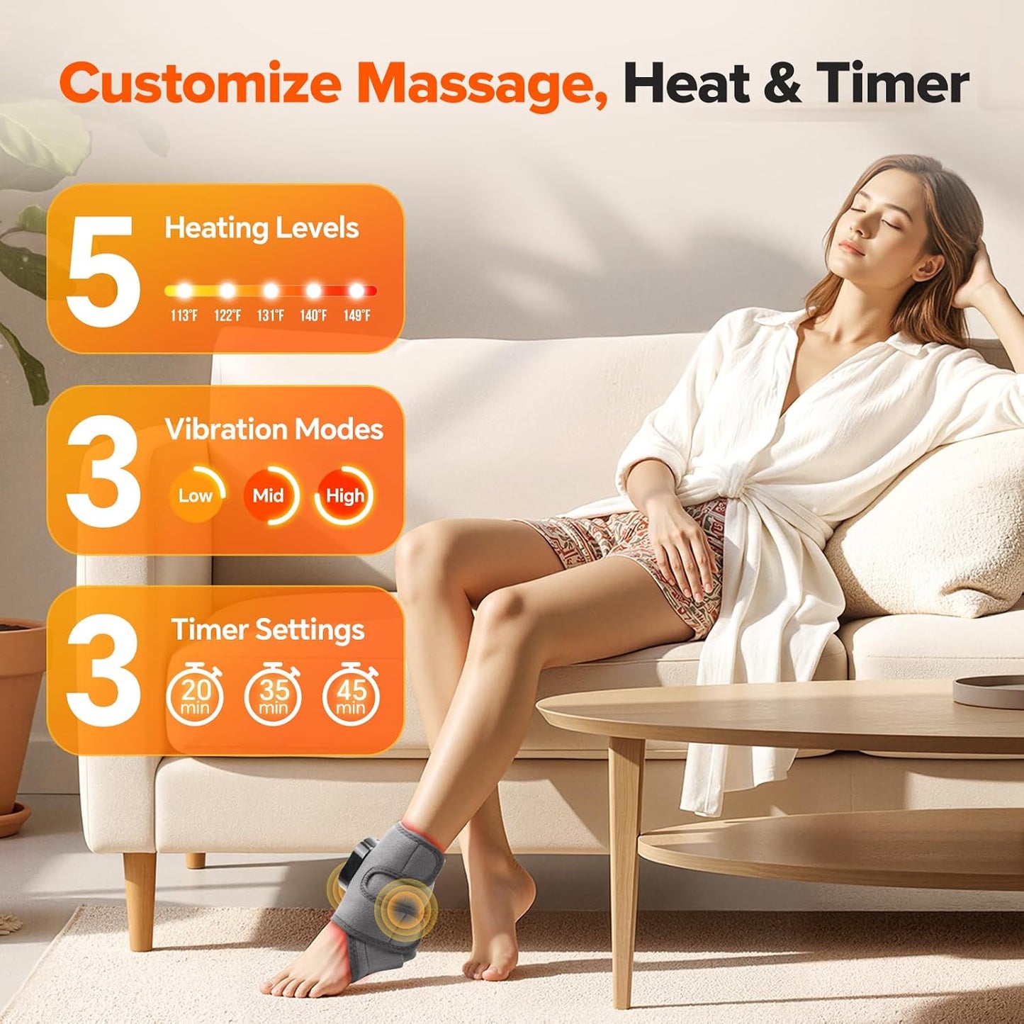 WoloyHeatie Cordless Foot Massager for Neuropathy, 3000mAh Rechargeable Ankle Heating Pad with Massage for Circulation, Foot Ankle Pain Relief Massager, Gray