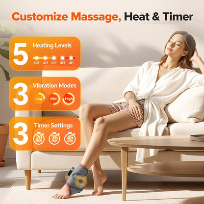 WoloyHeatie Cordless Foot Massager for Neuropathy, 3000mAh Rechargeable Ankle Heating Pad with Massage for Circulation, Foot Ankle Pain Relief Massager, Gray