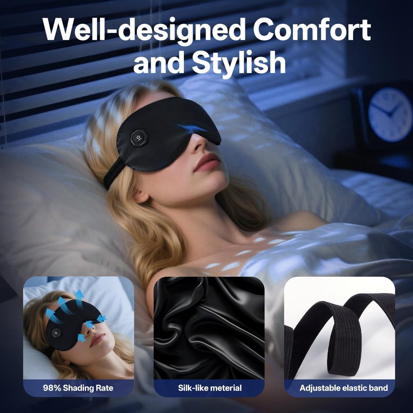 Silk Cordless Heated Eye Mask for Dry Eyes, Cordless Eye Mask Electric Warm Compress for Fast Eye Relief Rechargeable USB Heat Relax Mask for Sleep Black
