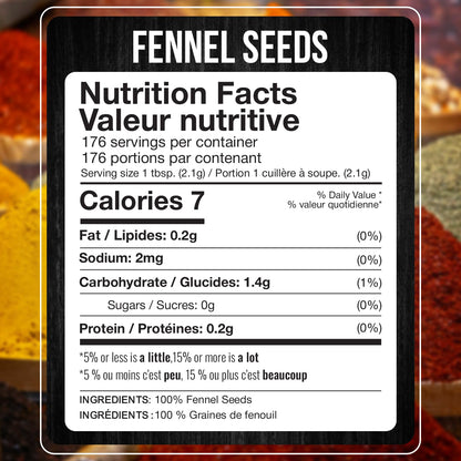 Fresh Finest Fennel Seeds, Premium Whole Fennel Seed for Cooking, Baking, Digestive Health, Non GMO, All Natural - 370G (13.05oz)