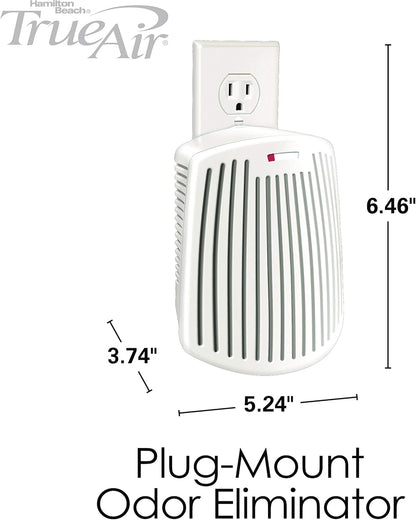 Hamilton Beach TrueAir Plug-Mount Odor Eliminator with Carbon Filter + Green Mountain Scent Cartridge, Common Household-Tobacco, Pet, Bathroom, Trash, On/Off Fan (04530GM)