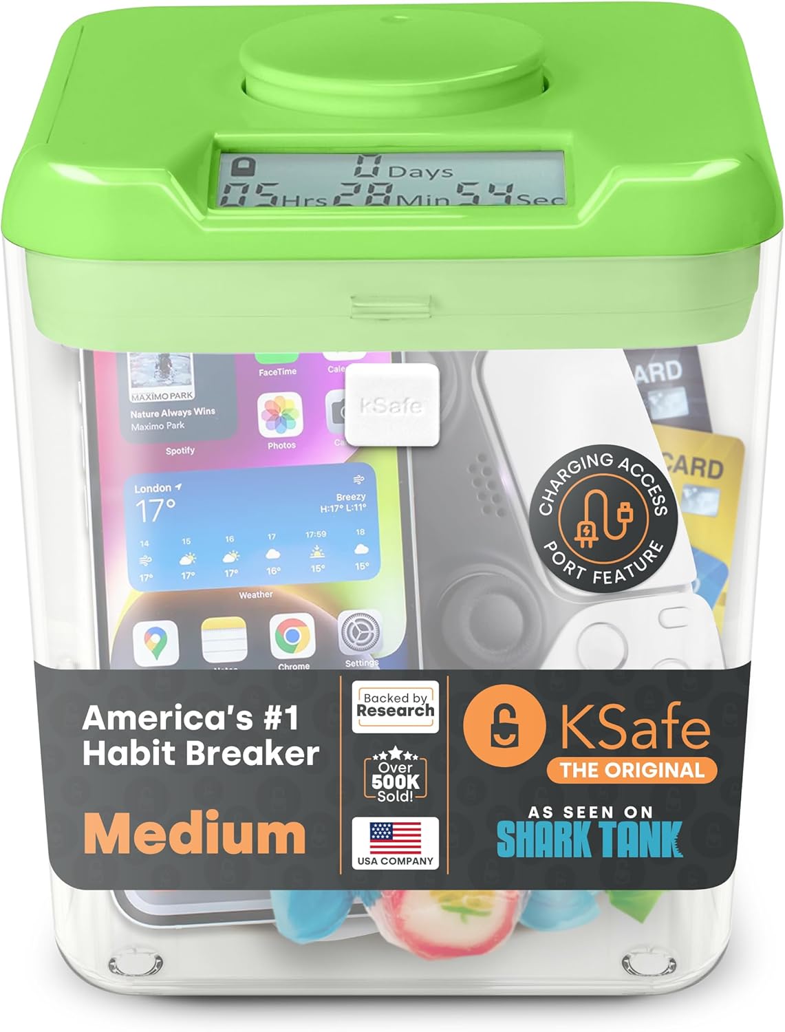 Kitchen Safe Time Locking Container (Medium), Timed Lock Box for Cell Phones, Snacks, and other unwanted temptations (White Lid + 5.5” Clear Base)